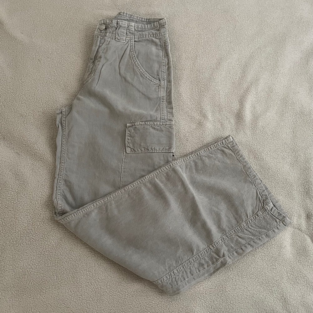 Zara Linen Blend Cargo Pants Light Grey